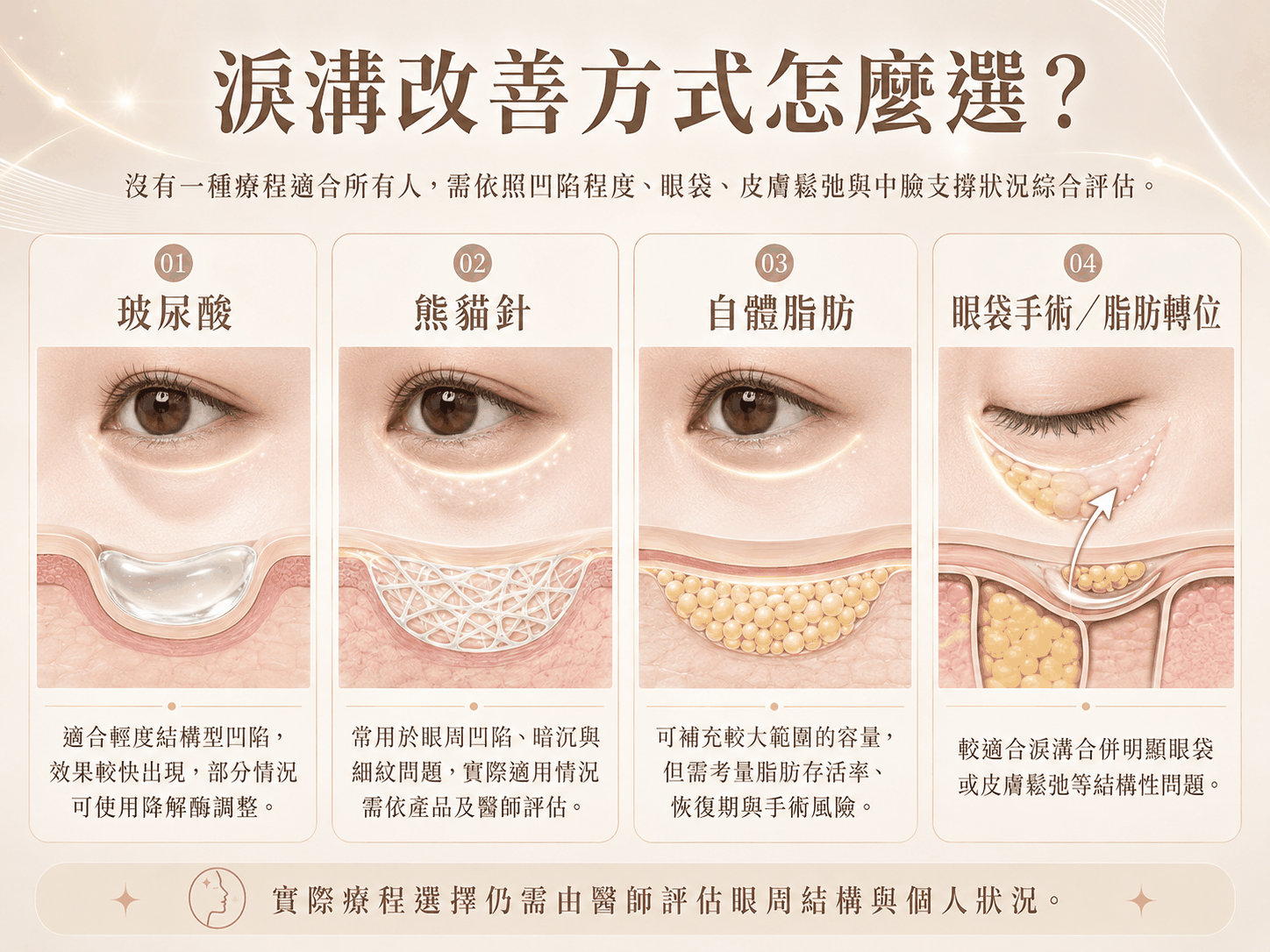 醫美填補淚溝的三種方式：玻尿酸、膠原蛋白針、自體脂肪