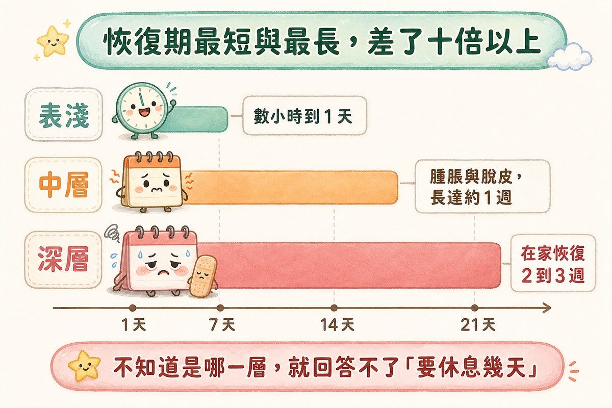 三級煥膚恢復期長度對照的時間軸