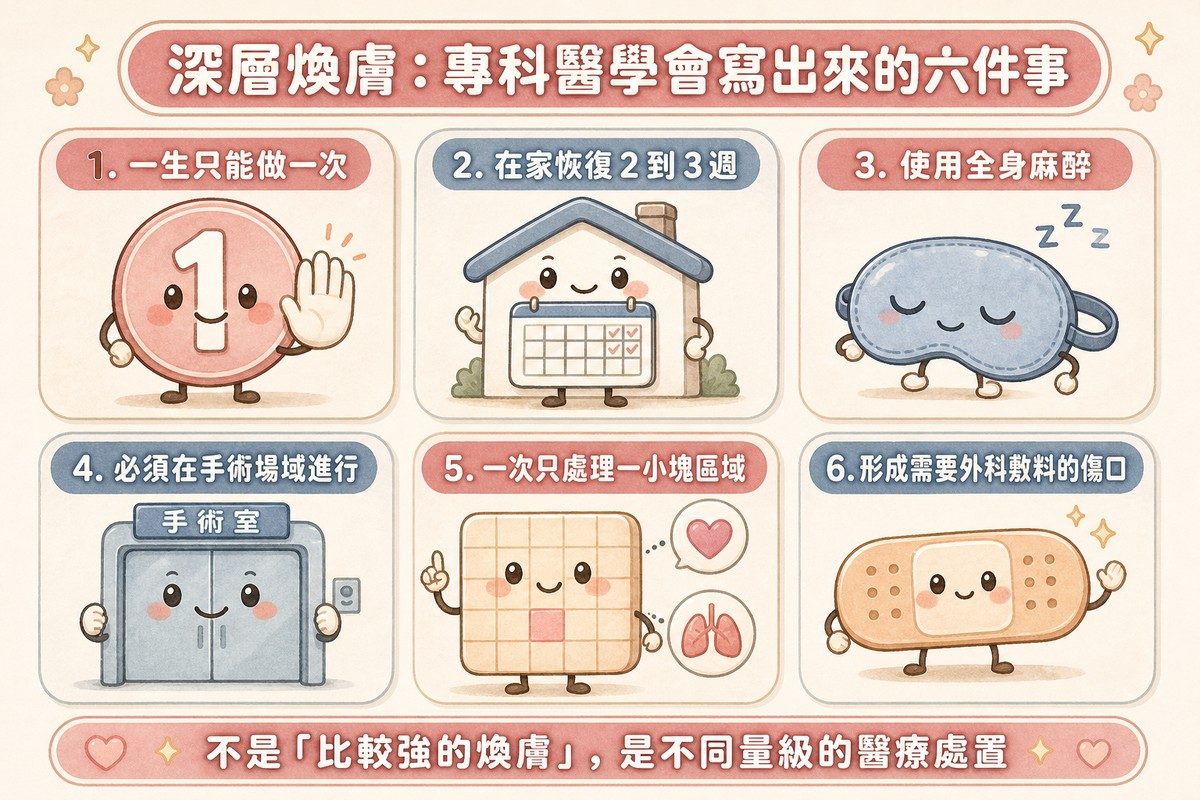 專科醫學會對深層煥膚列出的六項事實卡片