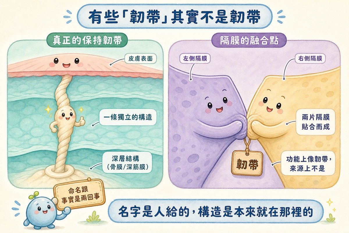 真韌帶與隔膜融合點的差別對照