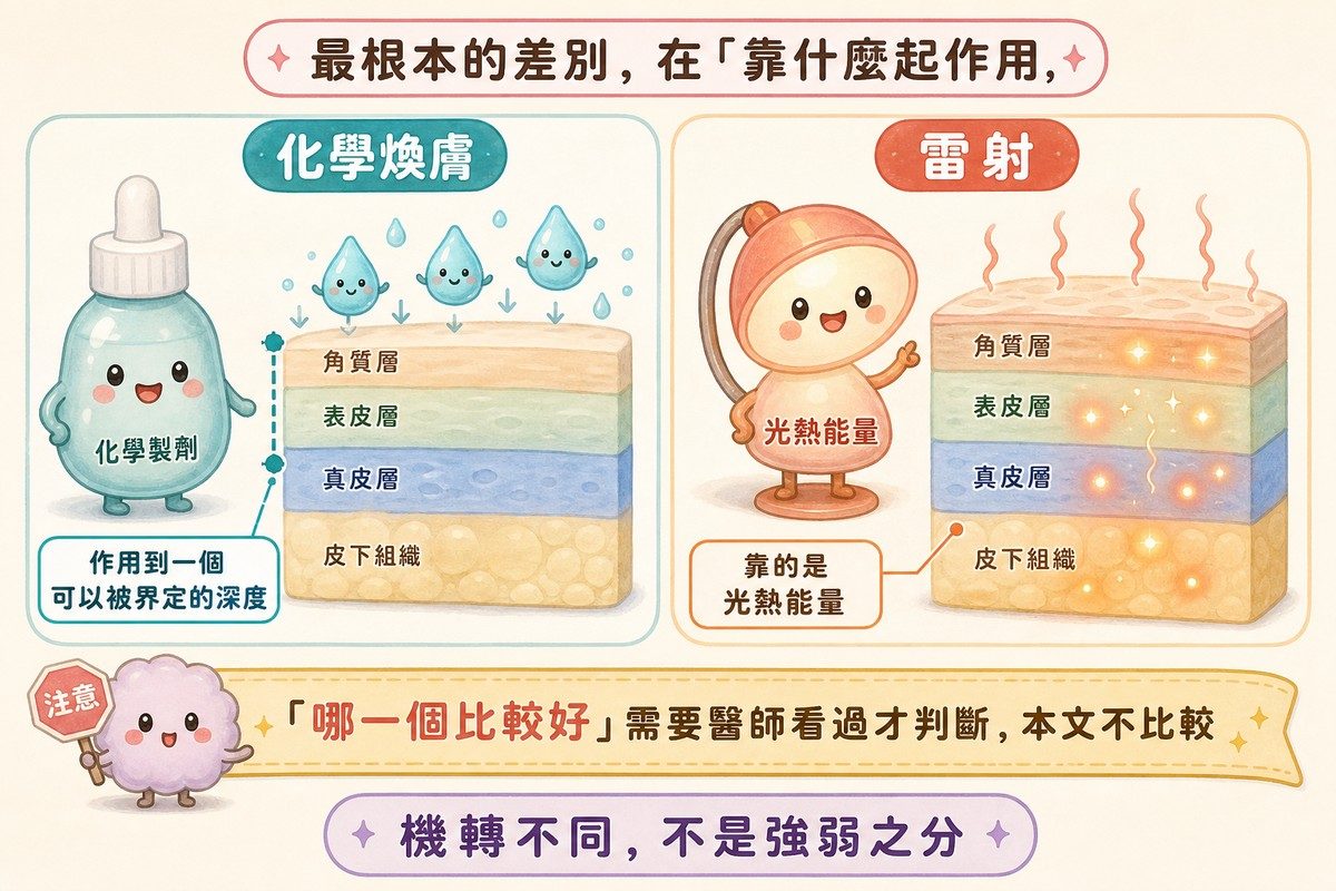 化學煥膚與雷射的作用機轉對照