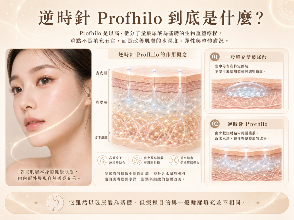 Profhilo 逆時針的作用原理與施打示意圖