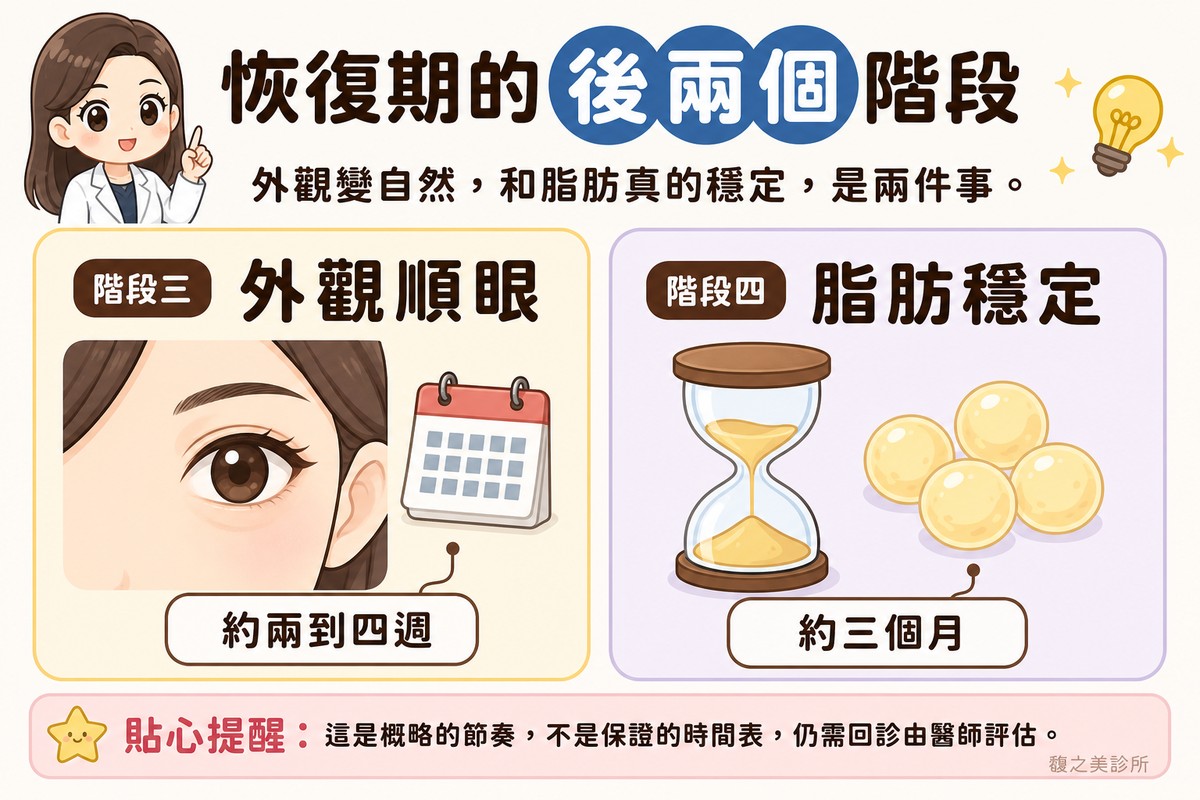 淚溝補脂恢復期的後兩個階段——外觀順眼期與脂肪穩定期