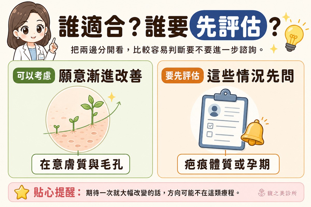 哪些人可以考慮，哪些人要先由醫師審慎評估