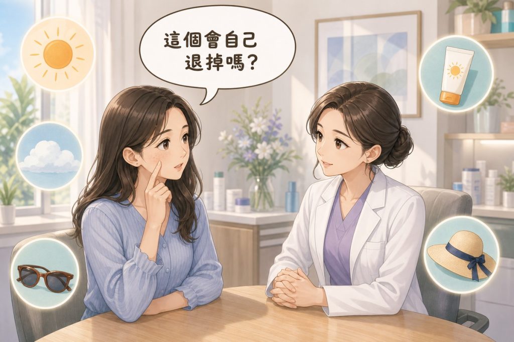 醫師與患者在診間討論曬斑會不會自己退掉