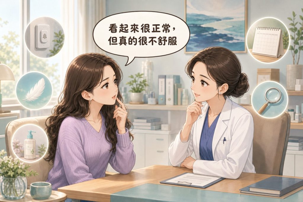患者向醫師描述皮膚看起來正常但很不舒服