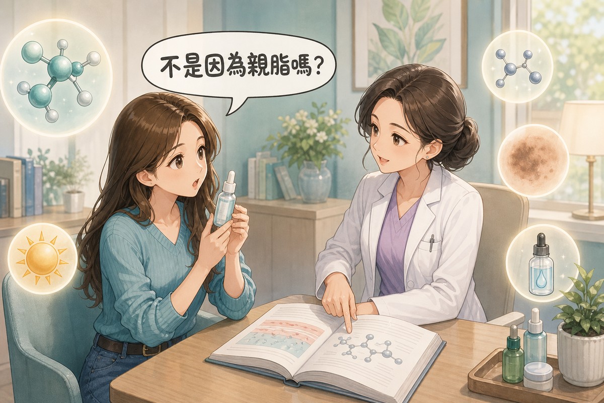 醫師向患者更正杏仁酸常見說法的諮詢場景