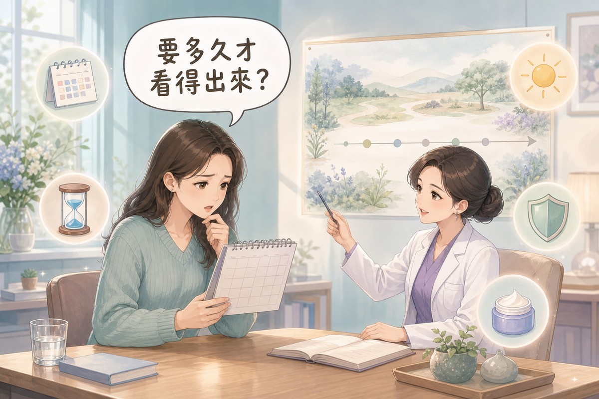 女性拿著日曆詢問醫師淡斑要多久才看得出來