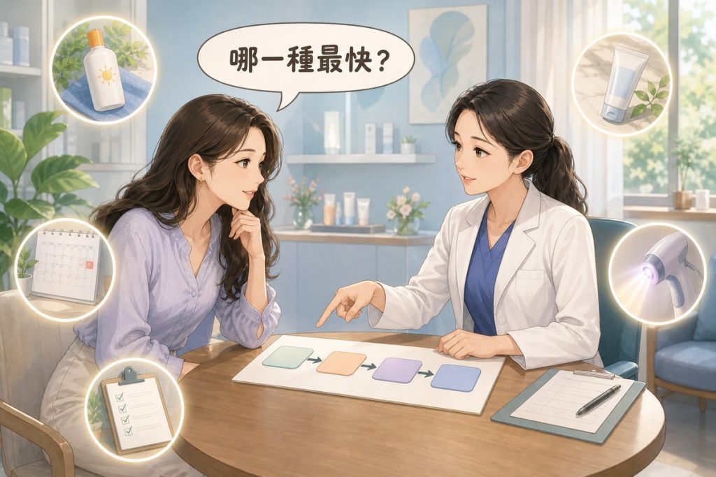 醫師向患者說明黑斑治療的步驟順序