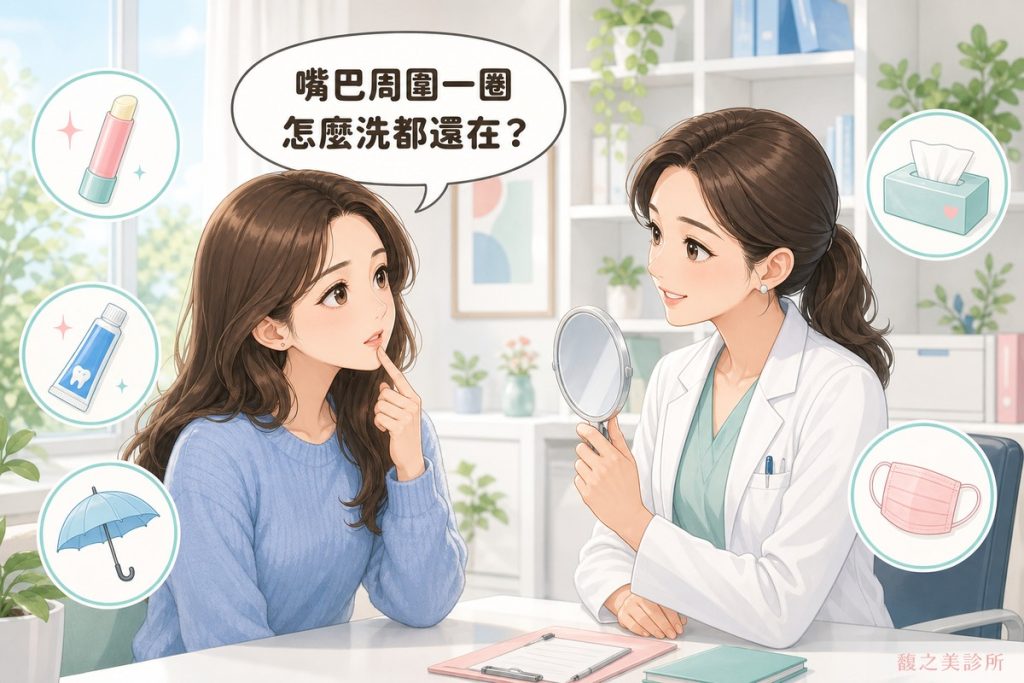 唇周暗沉怎麼來的：醫師與患者在諮詢空間討論嘴巴周圍膚色變深