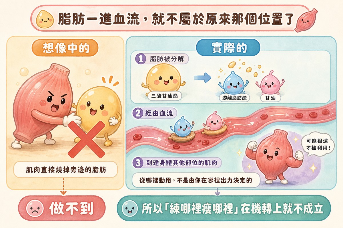 脂解機轉:脂肪經血流運送而非被鄰近肌肉直接燃燒