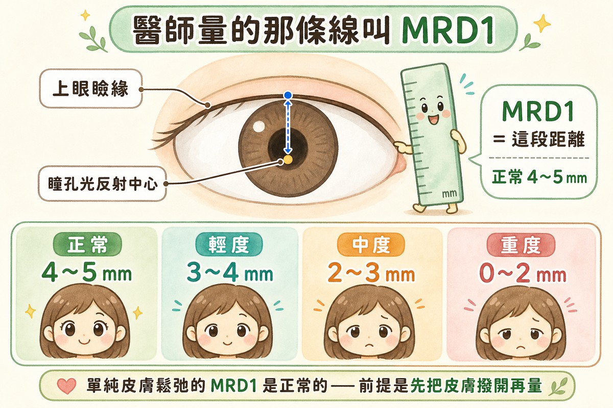 MRD1 的定義與眼瞼下垂的四個分級