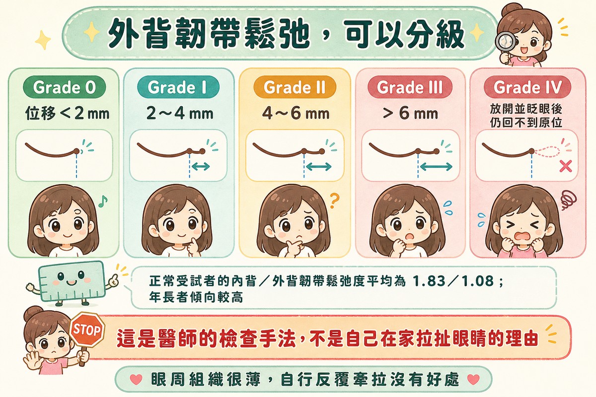 外眥韌帶鬆弛度的側向移位五級分級