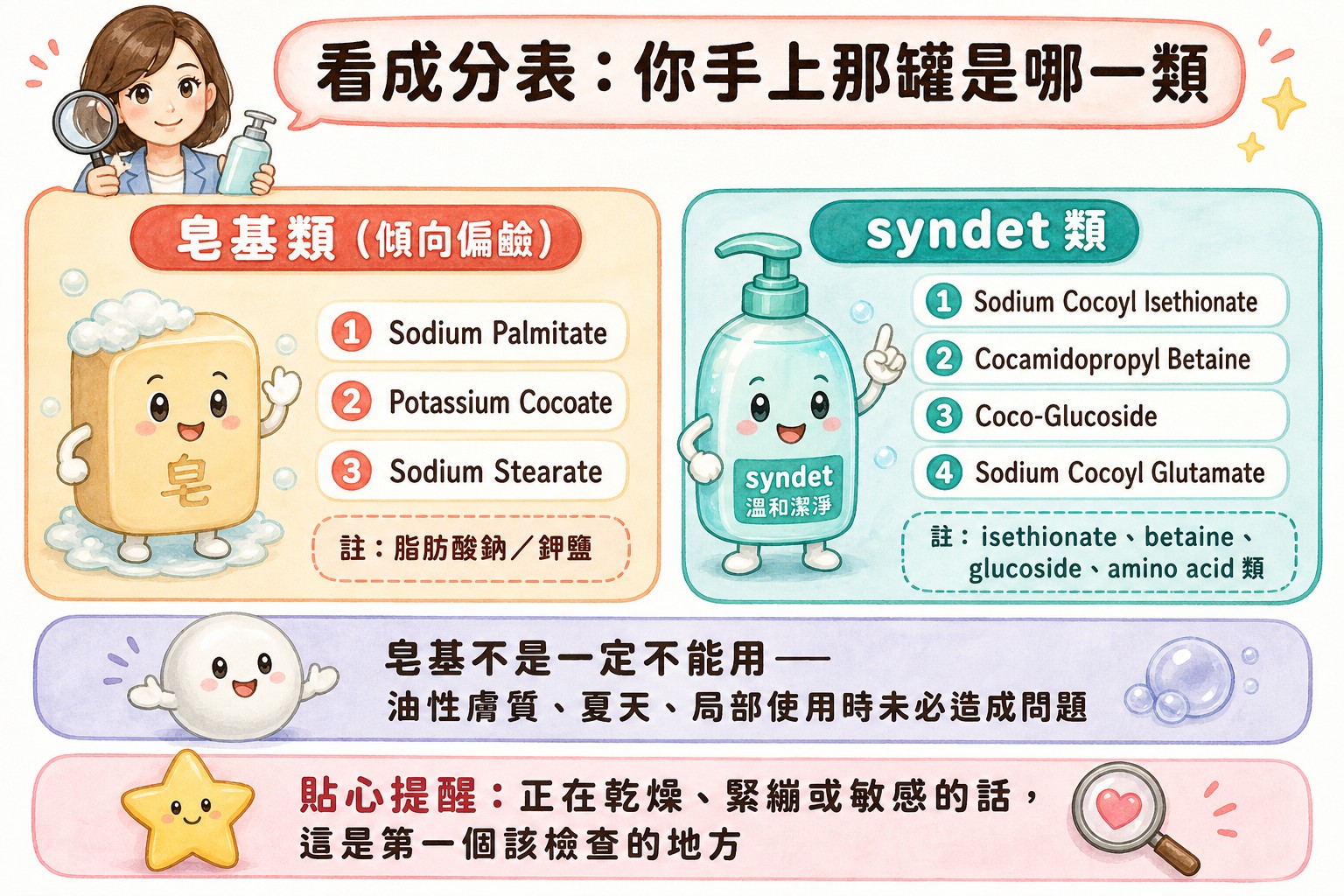 從成分表分辨皂基類與syndet類清潔品