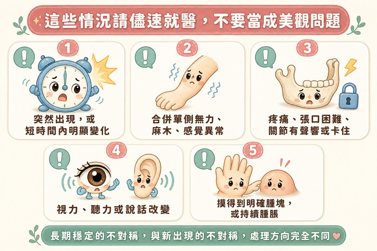 五種應儘速就醫評估的不對稱警訊