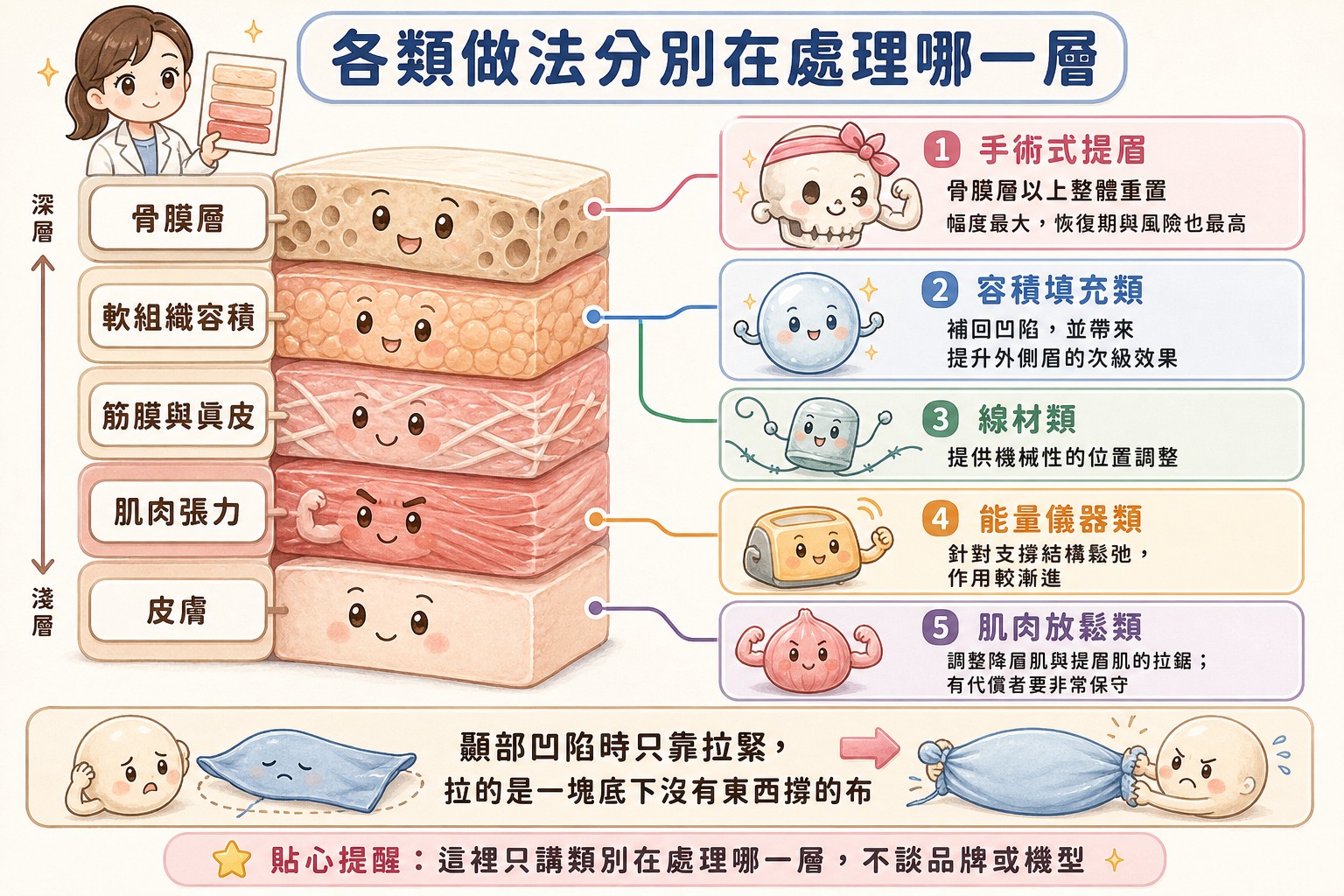 各類做法對應處理的解剖層次