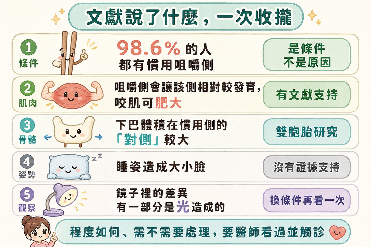 文獻關於臉部不對稱各項結論的總整理