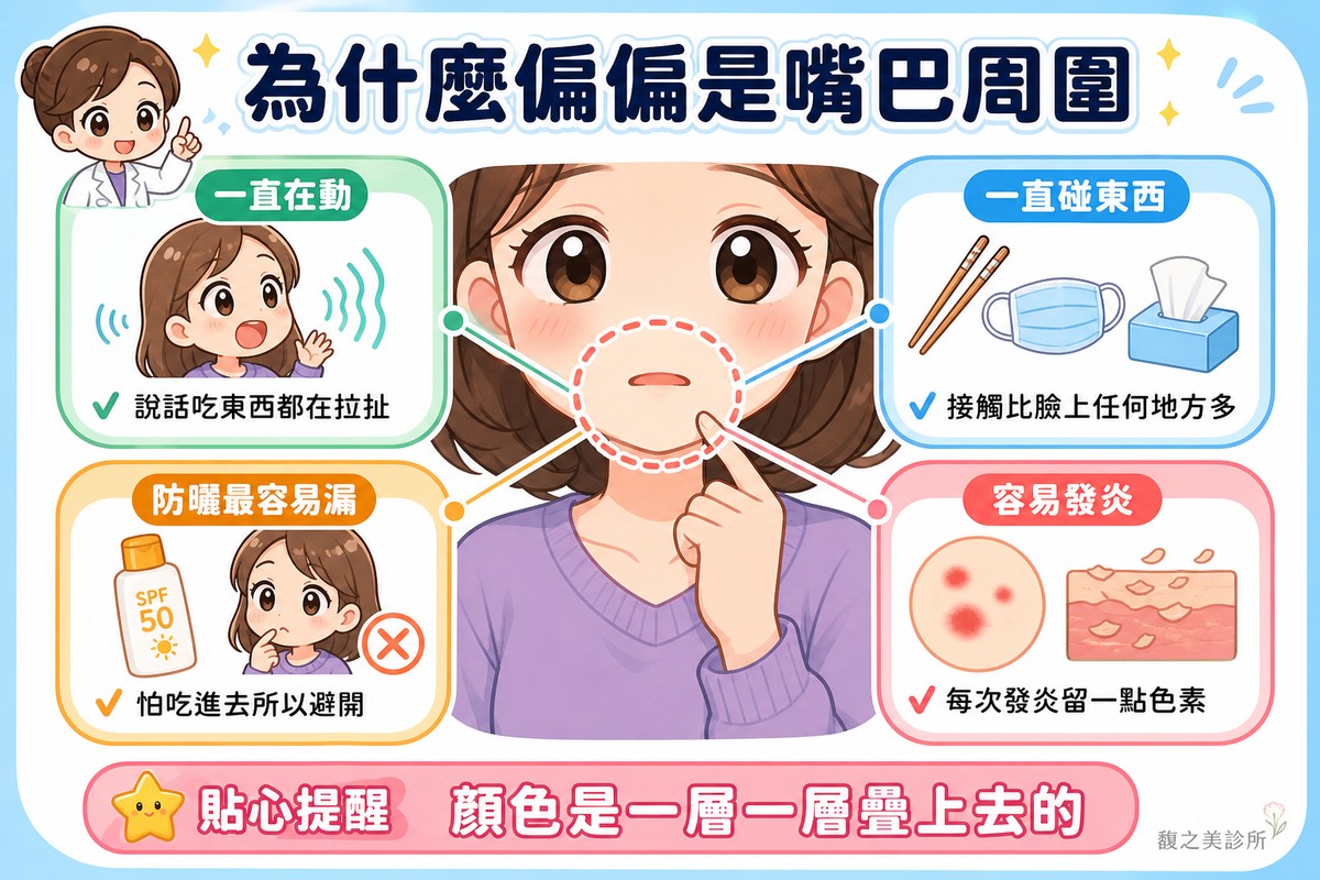 嘴巴周圍一直在動、一直碰東西、防曬最容易漏、又容易發炎